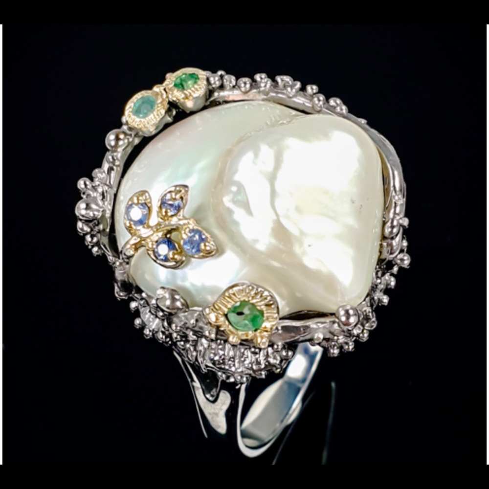 Glamorous Genuine Pearl Emerald Sapphire R…